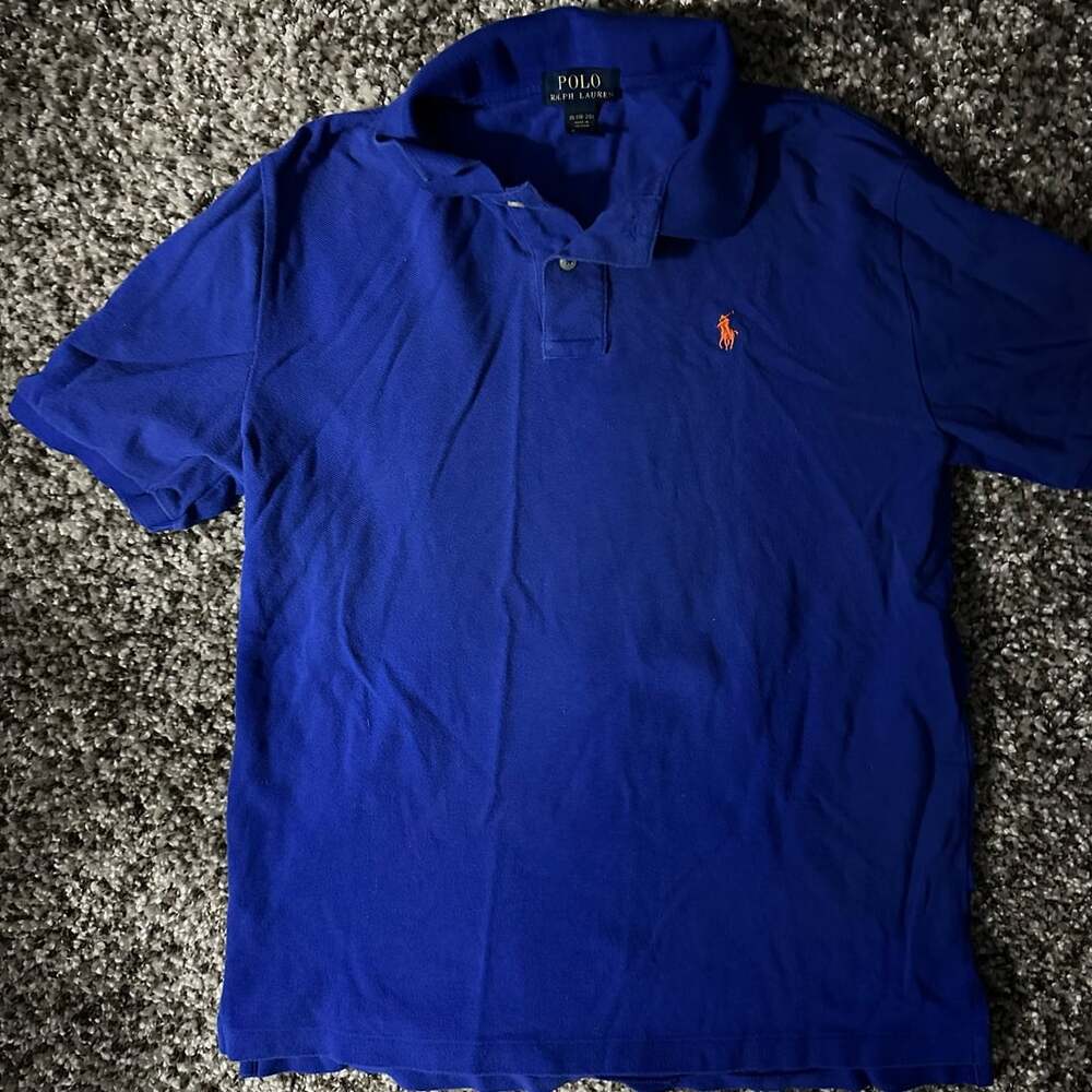 Polo Ralph Lauren Blue Short Sleeve Polo Shirt with Orange Logo Size XL
